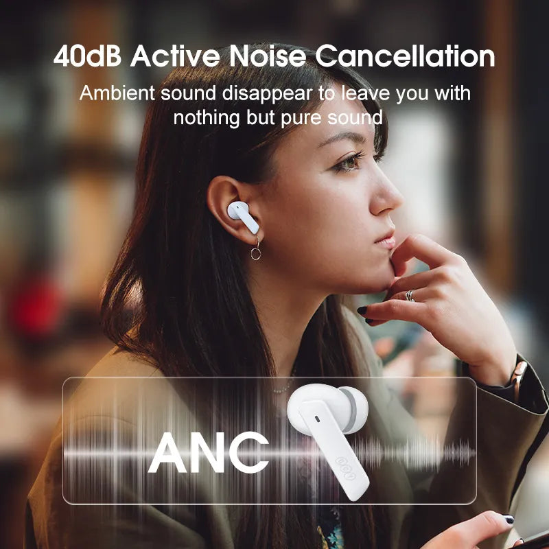 QCY HT05 ANC Wireless Earphone 40dB Noise Cancelling Bluetooth 5.2 Headphone 6 MicEarbuds With Transparency Mode